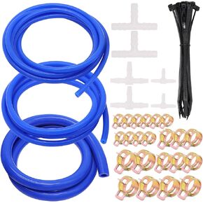 High Temperature Black Silicone Vacuum Hose with Plastic T-Joiner, Spring Clamp, Zip Tie for Boost Hose Radiator Tank