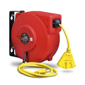 ReelWorks Extension Cord Reel Retractable, 14AWG x 40' Ft 3C SJT, Wall Mount Kit, 3 Outlet/Triple Tap Connector