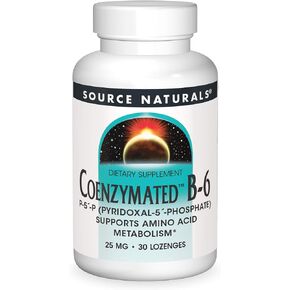 Source Naturals Coenzymated B-6 25mg P-5 Pyridoxal-5 Phosphate Fast-Acting, Quick Dissolve Sublingual Vitamin Supports Amino Acid Metabolism - 30 Lozenges