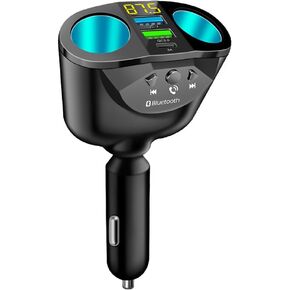 12-24V Car Cigarette Lighter Splitter, Bluetooth5.0 Adapter for Car [Voltage Detection], 2-Socket Cigarette Lighter Adapter Dual USB QC3.0 &PD Fast Car Charger FM Transmitter