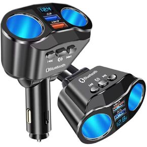 2-Socket Cigarette Lighter Adapter with Voltmeter, Alanph Car Cigarette Lighter Splitter Plug, Bluetooth/U Disk Playback, Dual USB 4.8A Super Fast Charge for 12/24V Vehicles