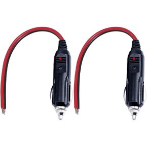 SPARKING 12V Replacement Cigarette Lighter Male Plug with Lead - 24V Car Power Adapter Auto Accessories with Led Lights, 15A Fuse (Male Plug to Tinned Terminal)