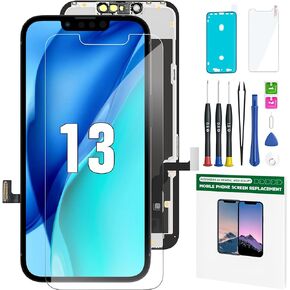 FFtopu iPhone 13 Screen Replacement Kit 6.1" LCD Display 3D Touch Full HD Digitizer Full Assembly Repair Kits Waterproof Frame Sticker+Screen Tempered Protector for A2633 A2482 A2631 A2634 A2635