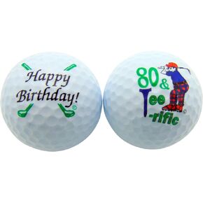 Westmon Works 80 & Tee-Riffic Eightieth Birthday Golf Ball Set of 2 Balls and Display Box