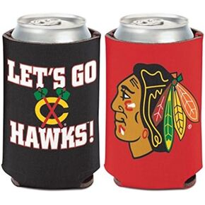 WinCraft NHL Chicago Blackhawks Logo/Go Hawks 1 Pack 12 oz. 2-Sided Can Cooler