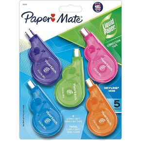 Paper Mate Liquid Paper DryLine Mini Correction Tape, Assorted Colors, 5 Count