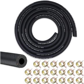 3/16 Fuel Line, Fuel Line Hose 10 Feet, NBR Rubber Gasoline Tube with 20 PCS Fuel Line Clamps, Fuel Line Kit
