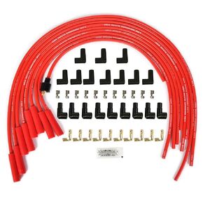 Universal Spark Plug Wire Set 8.5mm with Red Silicone Jacket and 90 Degree Boots Replaces Accel 4041