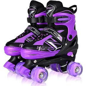 Boys Girls 4 Size Adjustable Kids Roller Skates for Children Toddlers Beginner with All Light Up Wheels, Birthday Gift for Outdoor Indoor Sports