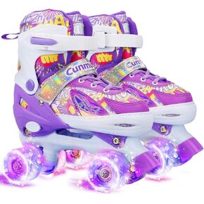 Kids Roller Skates Girls, 4 Sizes Adjustable Toddler Roller Girls Skates Outdoor Indoor for Youth and Children, Patines para Niñas with Light up Wheels