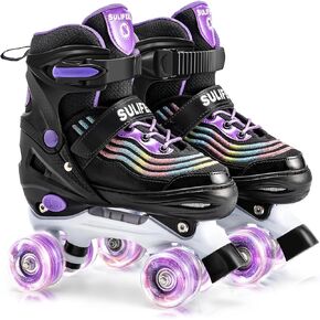 SULIFEEL Roller Skates for Girls with Light up Wheels and Colorful Ripple 4 Sizes Adjustable Skates for Toddler Kids and Youth
