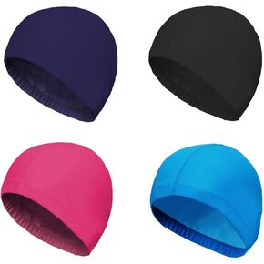 SUNTRADE 4-Pack Man Women Pure Color Nylon Spandex Fabric Swim Cap Swimming Cap Bathing Cap