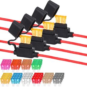 4 Packs 12AWG Inline Fuse Holder, Waterproof Automotive Blade Fuse Holder with 40 PCS Standard Fuses ATC/ATO (4 of Each: 2A, 3A, 5A, 7.5A, 10A, 15A, 20A, 25A, 30A, 40A) - Set of 4