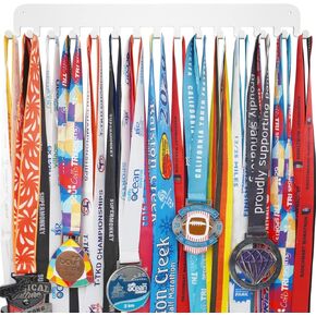 Race Medal Hanger Holder Display Shelf Bib Rack with 15 Display Rack Organizer Gymnastic Soccer Running Marathon Runners Ribbon Lanyard Display Award Shelf Rack