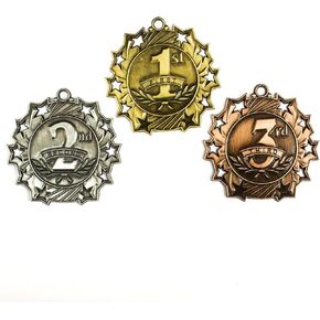 ميداليات جائزة العشر نجوم للمركز الأول والثاني والثالث - مجموعة مكونة من 3 قطع (ذهبي وفضي وبرونزي) تتضمن شريطًا للرقبة