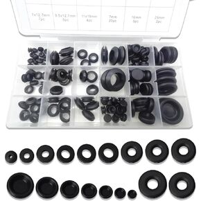 ZBGUN Pack-125 Rubber Grommets, O Shaped Rings, Single Side Protection Coil, Hollow Rubber Rings, Seal Replacements with Plastic Box, Automotive Wiring Seal, Universal for Most Cars, Trucks (Black)