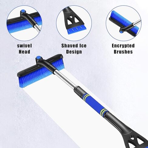 Augeny 25" Car Snow Scraper and Brush, 3 in 1 Detachable Scratch Free Snow Brush with Comfortable Foam Grip, Extendable Universal Winter Snow Removal Tool for Car Windshield Window (Blue) in Kuwait