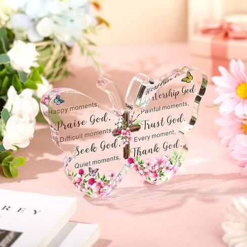 Barydat Acrylic Christian Gifts Bible Verses Religious Gifts for Women Men Inspirational Scripture Butterfly Prayer Room Decor Faith Keepsake Paperweights for Christmas Home (God Thinks of You) in Saudi Arabia