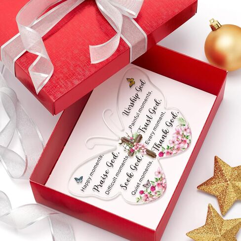 Barydat Acrylic Christian Gifts Bible Verses Religious Gifts for Women Men Inspirational Scripture Butterfly Prayer Room Decor Faith Keepsake Paperweights for Christmas Home (God Thinks of You) in Saudi Arabia
