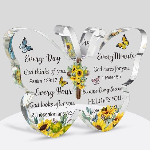 Barydat Acrylic Christian Gifts Bible Verses Religious Gifts for Women Men Inspirational Scripture Butterfly Prayer Room Decor Faith Keepsake Paperweights for Christmas Home (God Thinks of You) in Saudi Arabia