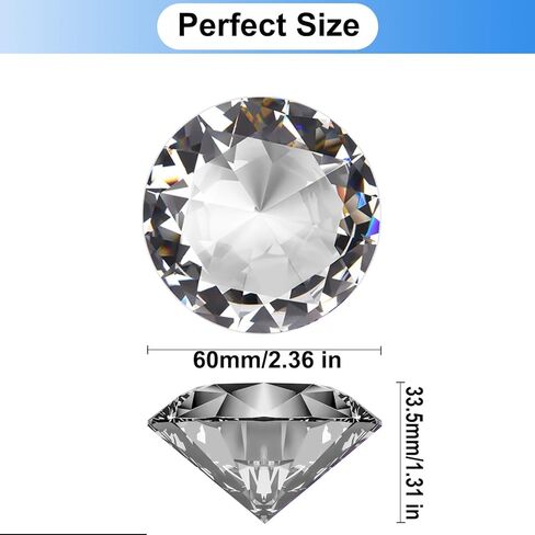 60mm(2.36 in) Large Crystal Diamond Paperweight with Stand Jewels Wedding Decorations Centerpieces Home Decor (60mm, Clear) in Kuwait