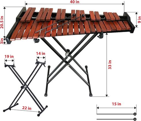 37 Key Professional Chromatic Xylophone with Mallets, Adjustable Stand, and Carrying Bag - Wooden Glockenspiel in Kuwait