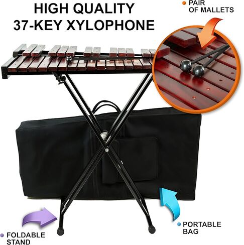 37 Key Professional Chromatic Xylophone with Mallets, Adjustable Stand, and Carrying Bag - Wooden Glockenspiel in Kuwait