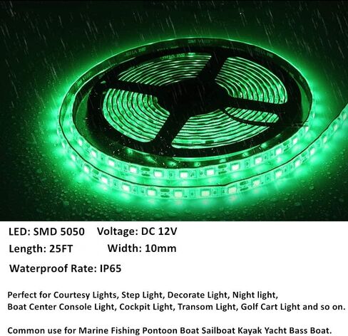 مصابيح LED للقارب بطول 25 قدم من Vbakor، أضواء شريطية LED عائمة بحرية مقاومة للماء، إضاءة داخلية لسطح القارب، ملحقات القوارب، أضواء تحت المدفعية، أضواء الصيد الليلية لقوارب الصيد العائمة (أخضر) in Kuwait