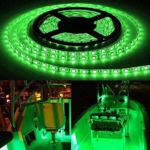 مصابيح LED للقارب بطول 25 قدم من Vbakor، أضواء شريطية LED عائمة بحرية مقاومة للماء، إضاءة داخلية لسطح القارب، ملحقات القوارب، أضواء تحت المدفعية، أضواء الصيد الليلية لقوارب الصيد العائمة (أخضر) in Kuwait
