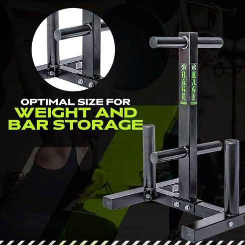 رف الأثقال الأولمبي من RAGE Fitness للأطباق وحامل الأثقال | تتميز شجرة اللوحة هذه بأربعة أعمدة دوران مقاس 15.24 سم × 5.08 سم ويمكنها حمل ما يزيد عن 360 رطلًا مكدسة، بالإضافة إلى قضيبين من الحديد بقطر 5.08 سم. in Kuwait