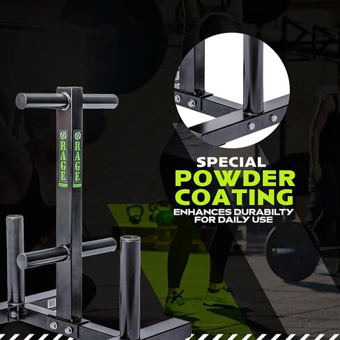 رف الأثقال الأولمبي من RAGE Fitness للأطباق وحامل الأثقال | تتميز شجرة اللوحة هذه بأربعة أعمدة دوران مقاس 15.24 سم × 5.08 سم ويمكنها حمل ما يزيد عن 360 رطلًا مكدسة، بالإضافة إلى قضيبين من الحديد بقطر 5.08 سم. in Kuwait