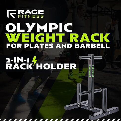 رف الأثقال الأولمبي من RAGE Fitness للأطباق وحامل الأثقال | تتميز شجرة اللوحة هذه بأربعة أعمدة دوران مقاس 15.24 سم × 5.08 سم ويمكنها حمل ما يزيد عن 360 رطلًا مكدسة، بالإضافة إلى قضيبين من الحديد بقطر 5.08 سم. in Kuwait