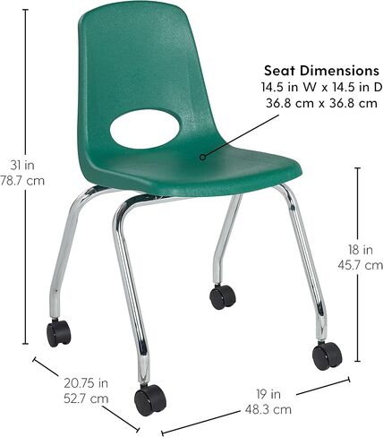 Factory Direct Partners 10372-BK كرسي مدرسي متنقل مقاس 18 بوصة بعجلات للأطفال والمراهقين والبالغين؛ مقعد مريح للتعلم في المنزل أو الفصل الدراسي أو المكتب - أسود (عبوتان) in Kuwait