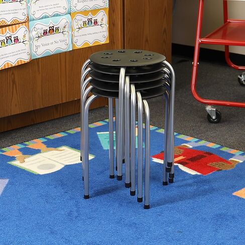 Pearington Plastic Classroom Furniture Stools for Kids, Multipurpose Stool Chairs, Flexible Seating, Stacking Stools, Stainless Steel Legs - Set of 5, Multi-Color in Kuwait