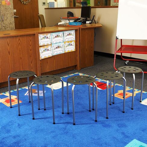 Pearington Plastic Classroom Furniture Stools for Kids, Multipurpose Stool Chairs, Flexible Seating, Stacking Stools, Stainless Steel Legs - Set of 5, Multi-Color in Kuwait