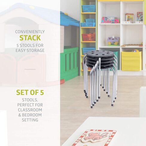 Pearington Plastic Classroom Furniture Stools for Kids, Multipurpose Stool Chairs, Flexible Seating, Stacking Stools, Stainless Steel Legs - Set of 5, Multi-Color in Kuwait