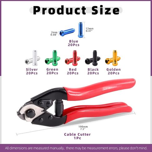 Swpeet 121Pcs Heavy Duty Cable Cutter Wire Rope Stainless Steel Aircraft Up to 5/32" with 6 Colors Aluminum Alloy Cable End Crimps Assortment Kit, Bike Brake Cable Caps for Bicycles Bikes in Saudi Arabia