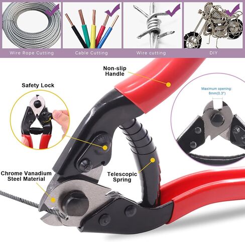 Swpeet 121Pcs Heavy Duty Cable Cutter Wire Rope Stainless Steel Aircraft Up to 5/32" with 6 Colors Aluminum Alloy Cable End Crimps Assortment Kit, Bike Brake Cable Caps for Bicycles Bikes in Saudi Arabia