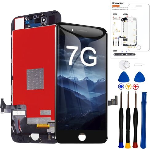for iPhone 7 Screen Replacement ，4.7 inch Frame Assembly Display 3D Touch Screen LCD Digitizer with Repair Tools Kit Tempered Glass Screen Protector for A1660, A1778, A1779 (Black) in Saudi Arabia