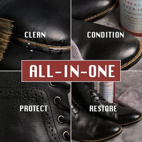 منظف ​​بلسم الجلد لأثاث الأريكة، مجموعة العناية بالجلد الطبيعي بالكامل للأريكة الجلدية، مقعد السيارة، الملابس، الحذاء، الحذاء (8 أونصة سائلة) in Kuwait