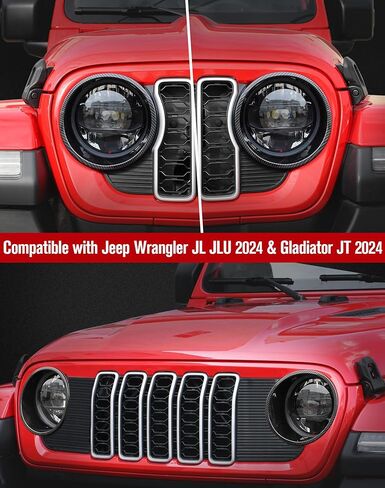 JeCar Headlight Bezels Front Light Trim Cover Head Lamp Ring Compatible with Jeep Wrangler 2024 JL JLU & Gladiator JT 2024, Black in Kuwait