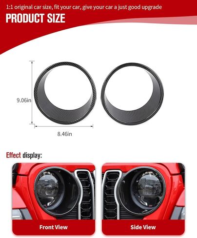 JeCar Headlight Bezels Front Light Trim Cover Head Lamp Ring Compatible with Jeep Wrangler 2024 JL JLU & Gladiator JT 2024, Black in Kuwait