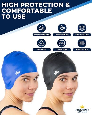The Friendly Swede Silicone Swim Cap, Durable Swim Caps for Women Swimming, Swimming Cap for Women, Swim Cap for Men, Swim Cap for Women in Saudi Arabia