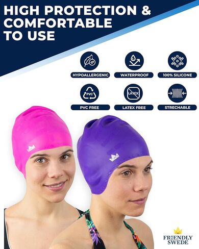 The Friendly Swede Silicone Swim Cap, Durable Swim Caps for Women Swimming, Swimming Cap for Women, Swim Cap for Men, Swim Cap for Women in Saudi Arabia
