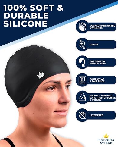 The Friendly Swede Silicone Swim Cap, Durable Swim Caps for Women Swimming, Swimming Cap for Women, Swim Cap for Men, Swim Cap for Women in Saudi Arabia
