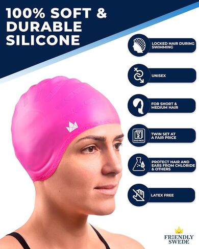 The Friendly Swede Silicone Swim Cap, Durable Swim Caps for Women Swimming, Swimming Cap for Women, Swim Cap for Men, Swim Cap for Women in Saudi Arabia