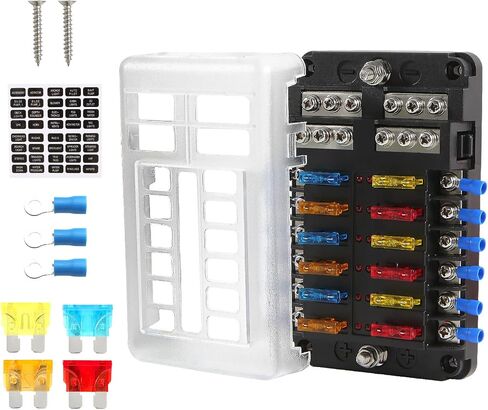 12 Way Fuse Block Waterproof Marine Fuse Holders with Positive & Negative Bus for 12-24V Automotive Boat Truck RV Fuses Included in Saudi Arabia
