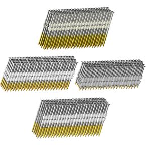 21 Degree Framing Nails 4 SIZES (2"+2-1/2"+3.0") Ring Shank+3-1/2" Smooth Shank), Full Round Head Hot Dipped Galvanized, 100 per Size, 400 Count, Assorted Size, 20 to 22 Degree Framing Nailer