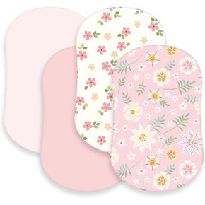 4 Pcs Baby Bassinet Sheets Soft Fitted for Baby Boys Girls Soft Cotton Boho Flowers Bassinet Sheet Cover Safe Comfort for Standard Bassinet Pads Rectangular Mattress Cradle