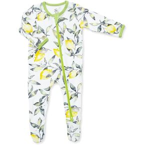 Girls Footed Pajamas for Sleep & Play - Baby & Toddler - Two-Way Zipper, Ultra Soft, Anti-Slip, Fold-Over Mittens Lemon